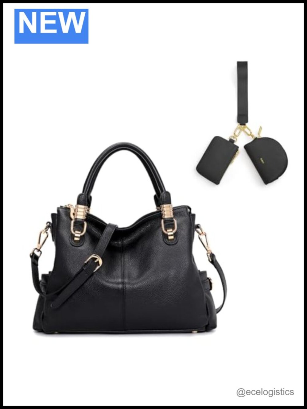 Leather Satchel Bag with Pouch Wristlet Wallet Bundle